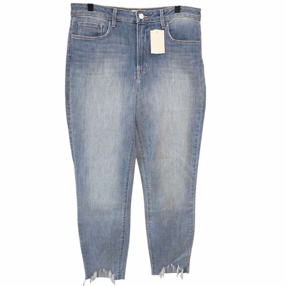 L'AGENCE Harlem Frayed Skinny Jeans Tahoe Blue Size 32 2655BEK